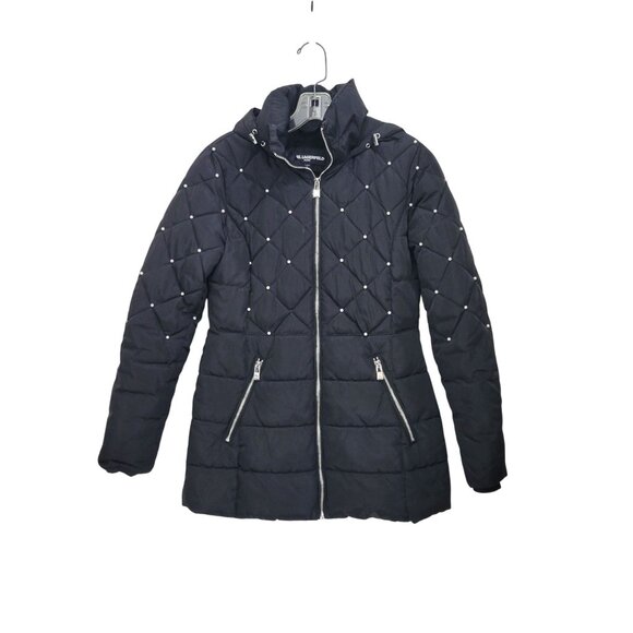 Karl Lagerfeld Jackets & Blazers - Karl Lagerfeld Paris Women's Quilted Hooded Jacket With Pearl Accents & Zipper P